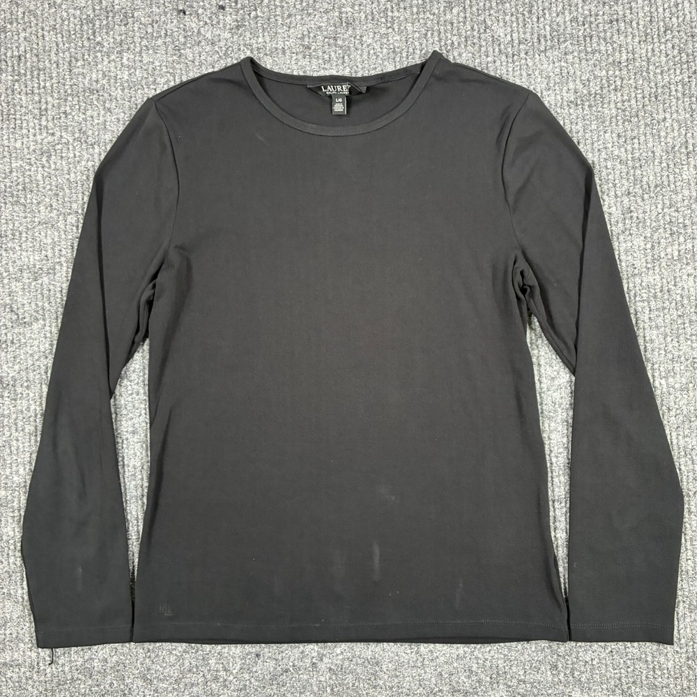 Lauren Ralph Lauren Womens Size Large Black Long Sleeve Crewneck Pullover Top